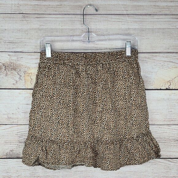 Tahari 100% Linen Brown Polka Dot Ruffle Hem Mini Pull On Skirt Medium - Picture 4 of 6